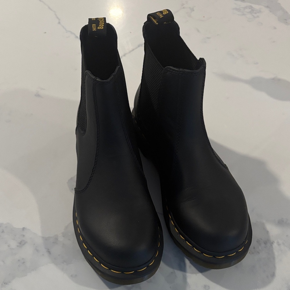 Dr. Martens Black Ankle Boots with Yellow Stitching